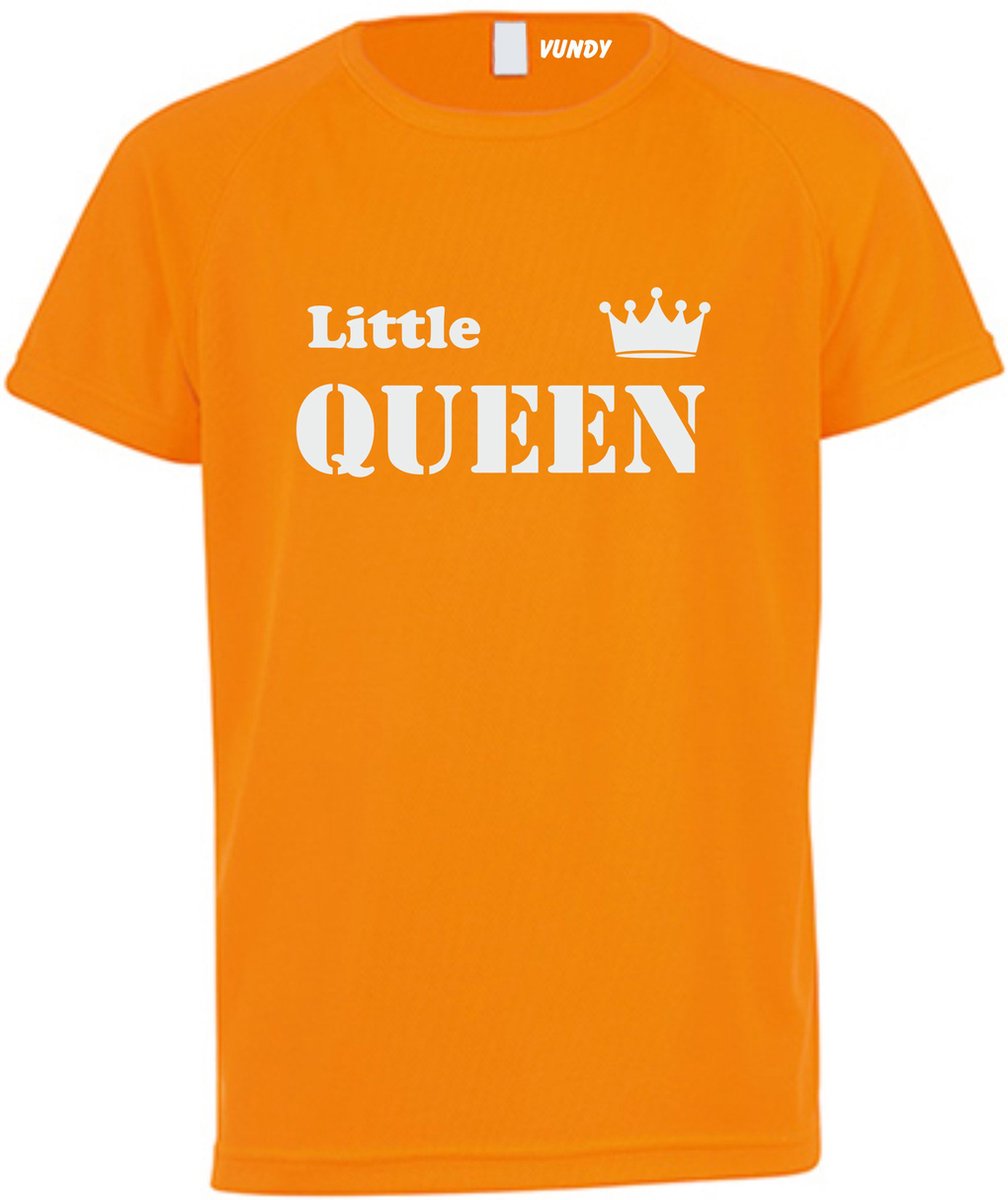 T-shirt kinderen Little Queen | koningsdag kinderen | oranje shirt | Oranje | maat 116